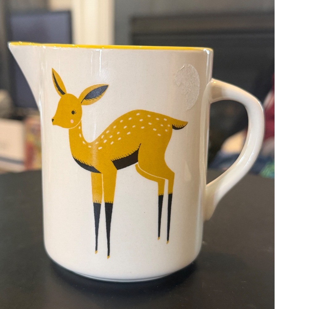 Stacie for Gingiber Stoneware Fawn Deer Creamer Pitcher Yellow Rim Retired Rare